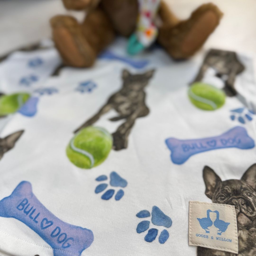 Baby Blanket - Bulldog on White Organic Cotton Knit