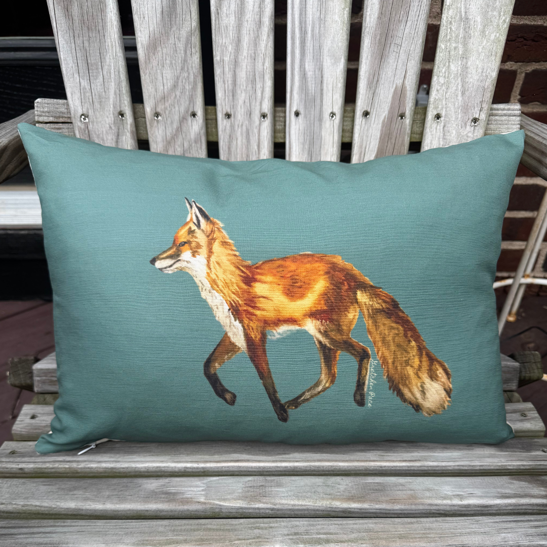 Throw Pillow - Fox on Gray Green Lumbar