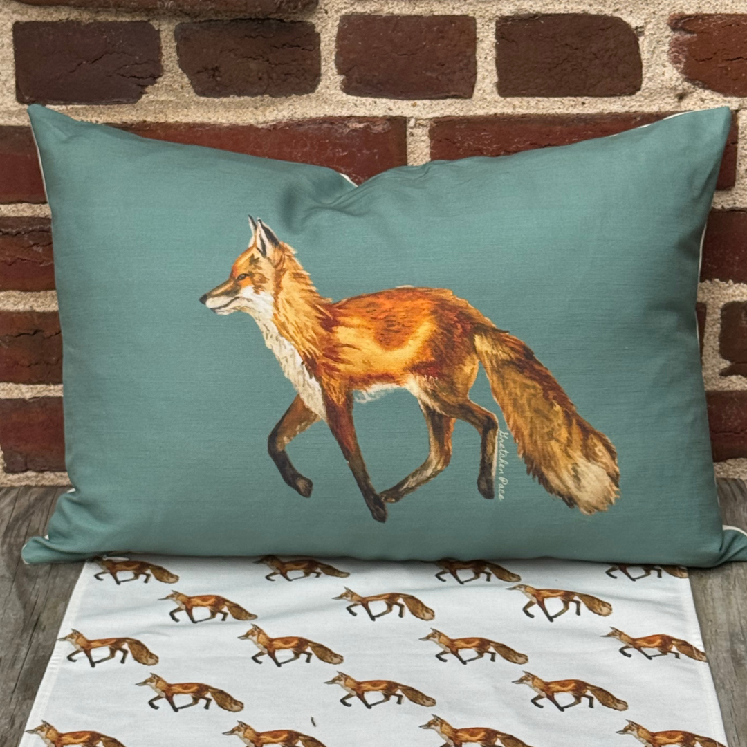Throw Pillow - Fox on Green Linen Cotton Lumbar