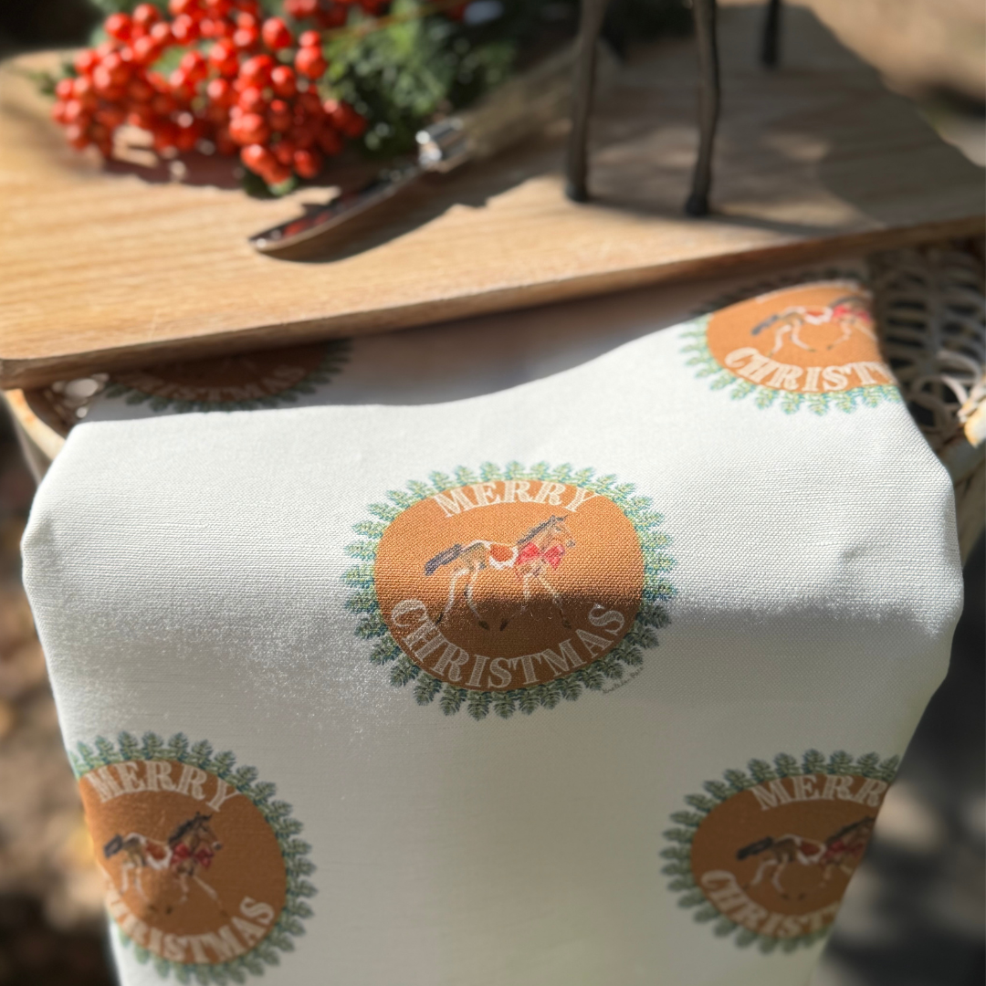 Tea Towel - Merry Christmas Pony on White Linen Cotton