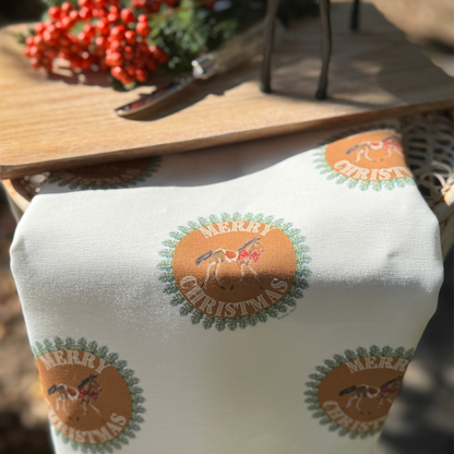 Tea Towel - Merry Christmas Pony on White Linen Cotton