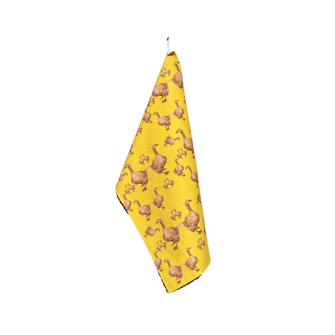 Tea Towel - Wild Geese on Yellow Linen Cotton