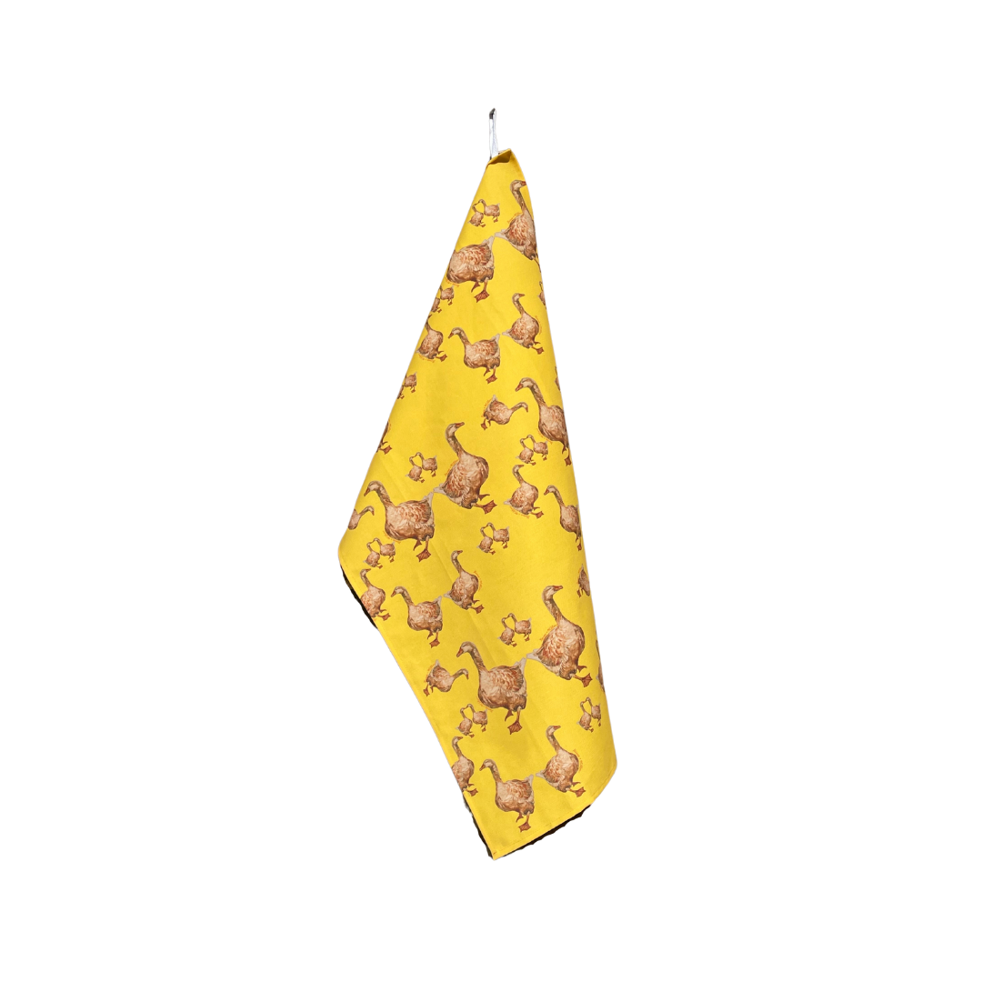 Kitchen Towel - Wild Geese on Yellow Linen Cotton