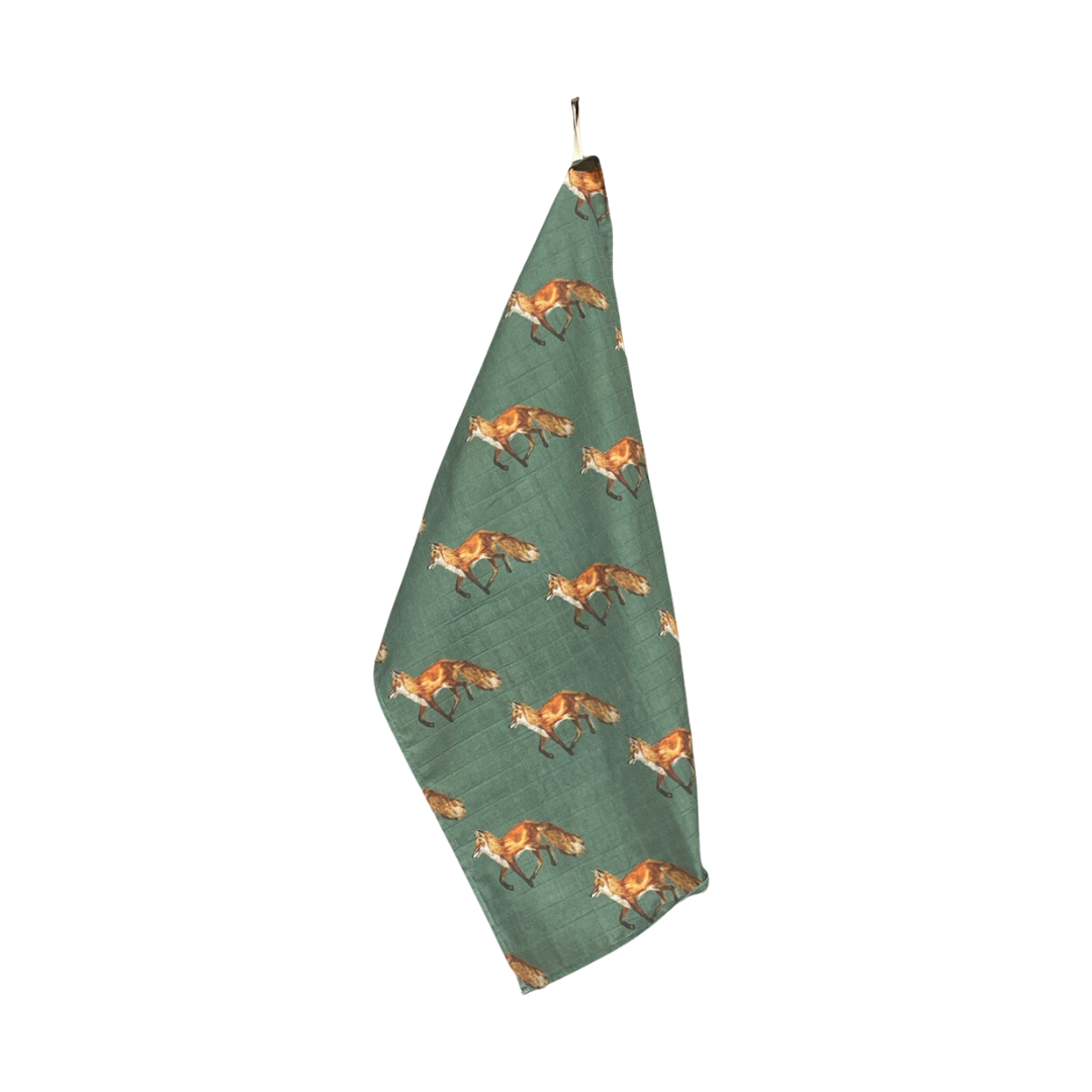 Tea Towel - Fox on Green Organic Cotton