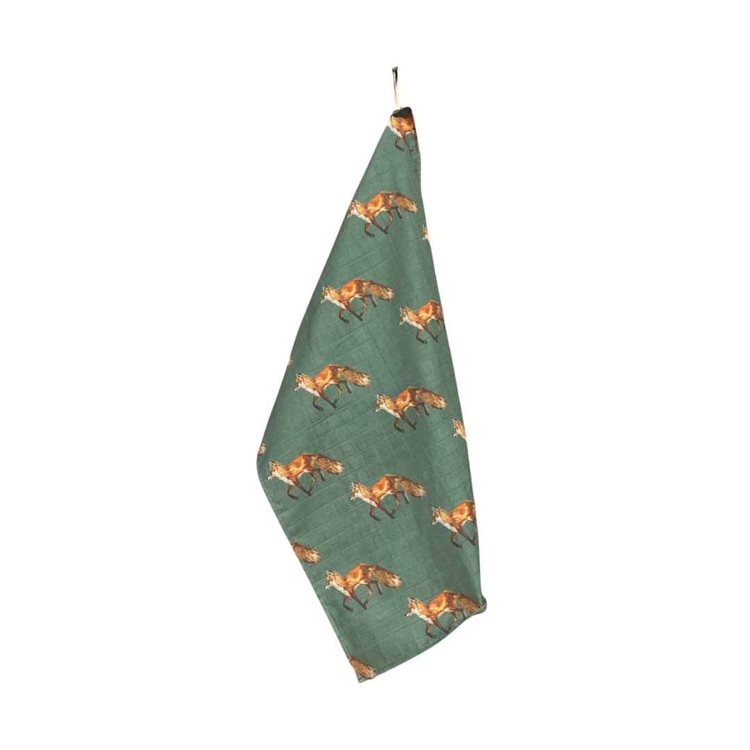 Hand Towel - Fox on Green Organic Cotton