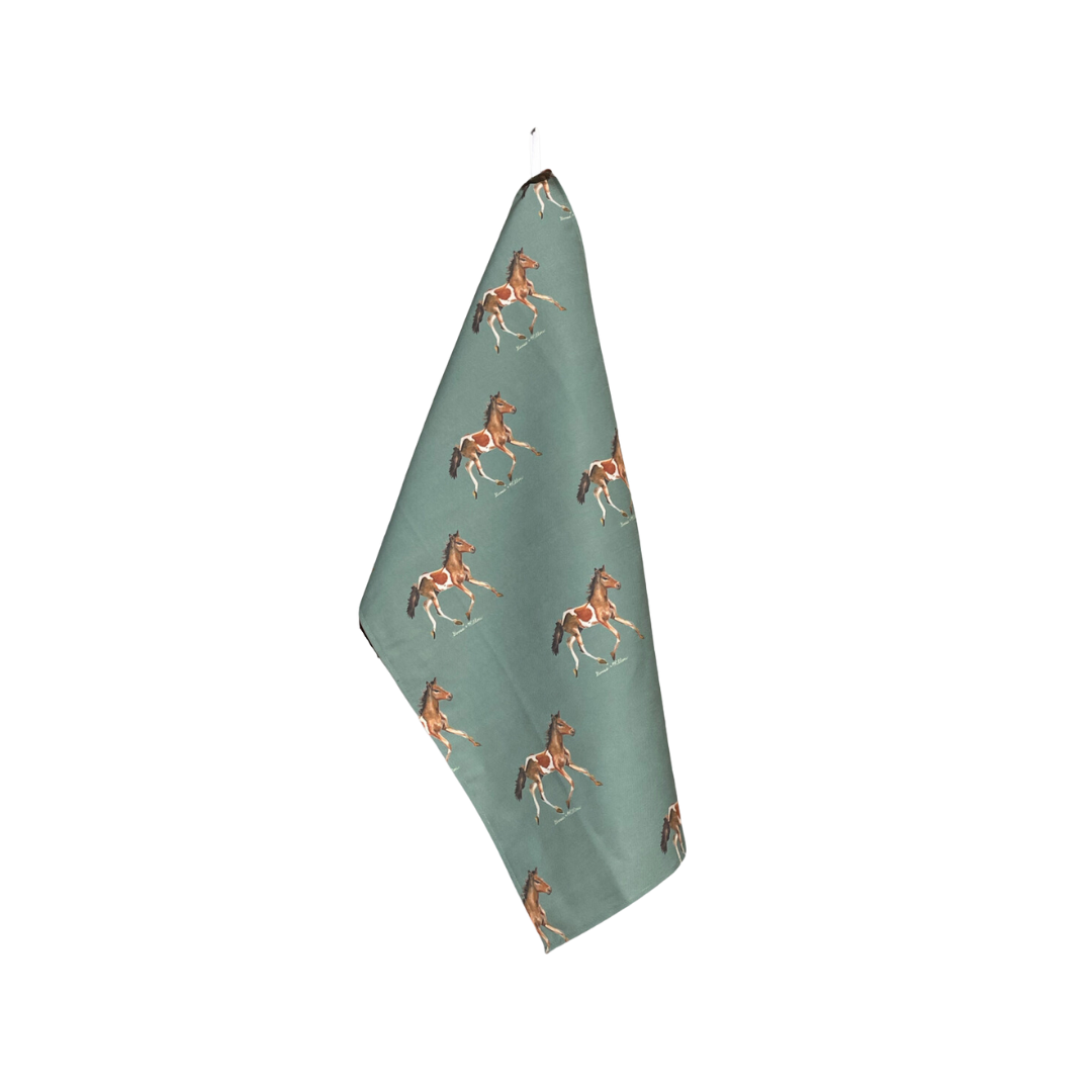 Tea Towel - Pony on Jade Green Linen Cotton