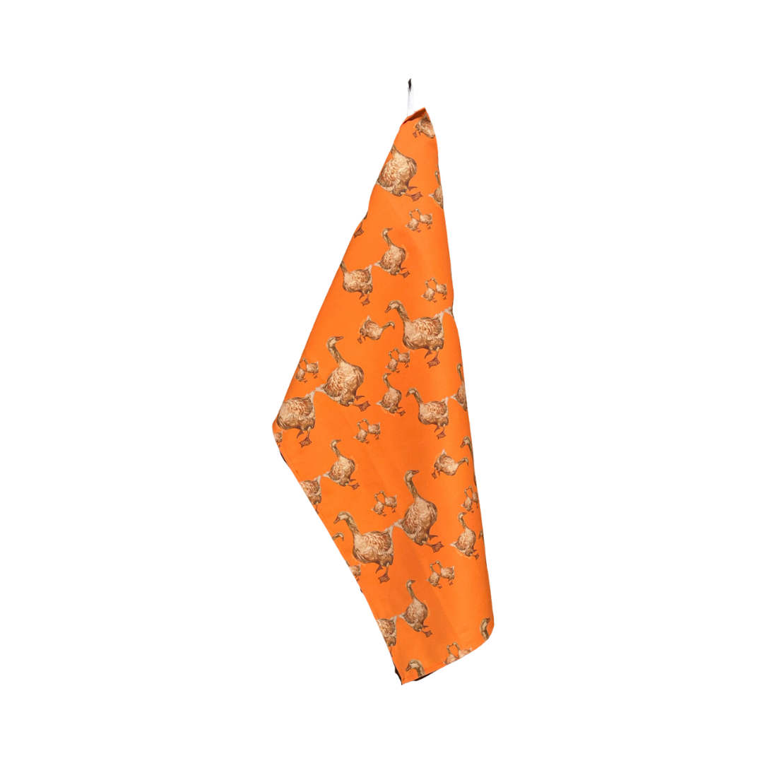 Tea Towel - Wild Geese on Orange Linen Cotton