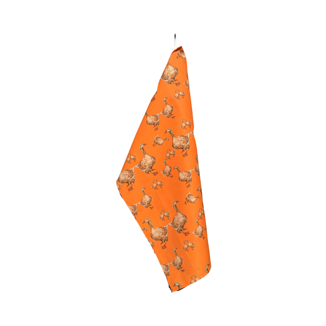 Kitchen Towel - Wild Geese on Orange Linen Cotton