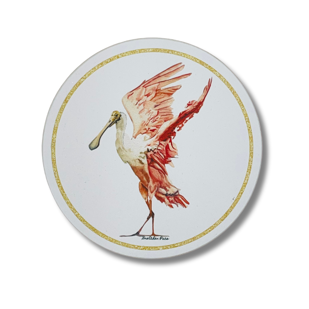 Stone Coaster - Roseate Spoonbill (Circular)