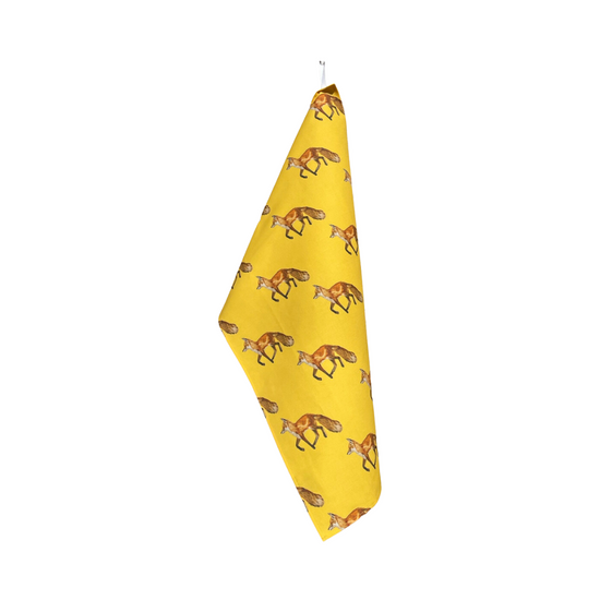 Kitchen Towel - Fox on Yellow Linen Cotton