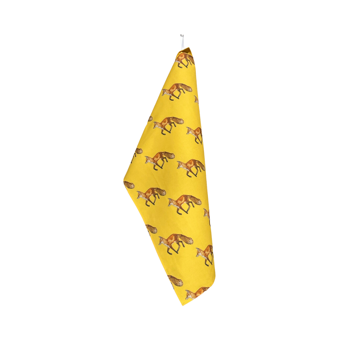 Tea Towel - Fox on Yellow Linen Cotton