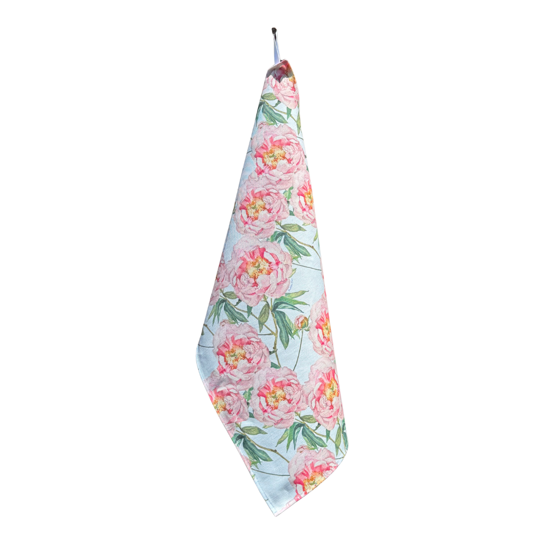 Tea Towel - Peonies on Light Blue