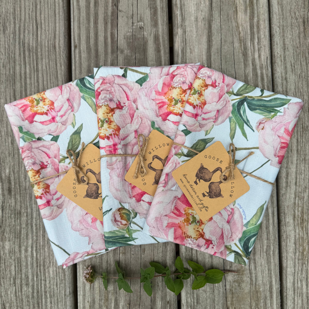Tea Towel - Peonies on Light Blue