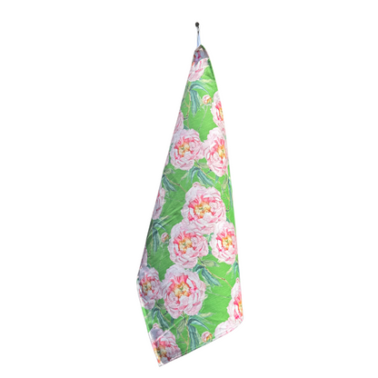 Tea Towel - Peonies on Bright Green