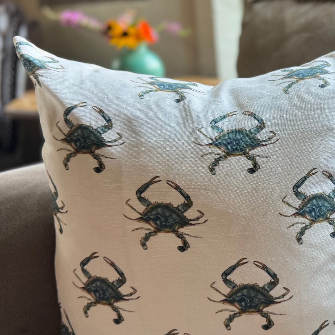 Throw Pillow - Blue Crab Repeat
