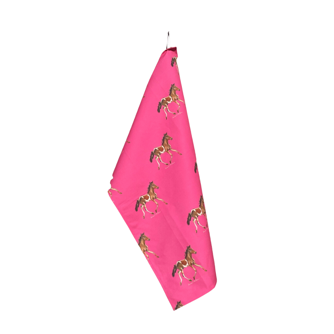 Tea Towel - Pony on Pink Linen Cotton
