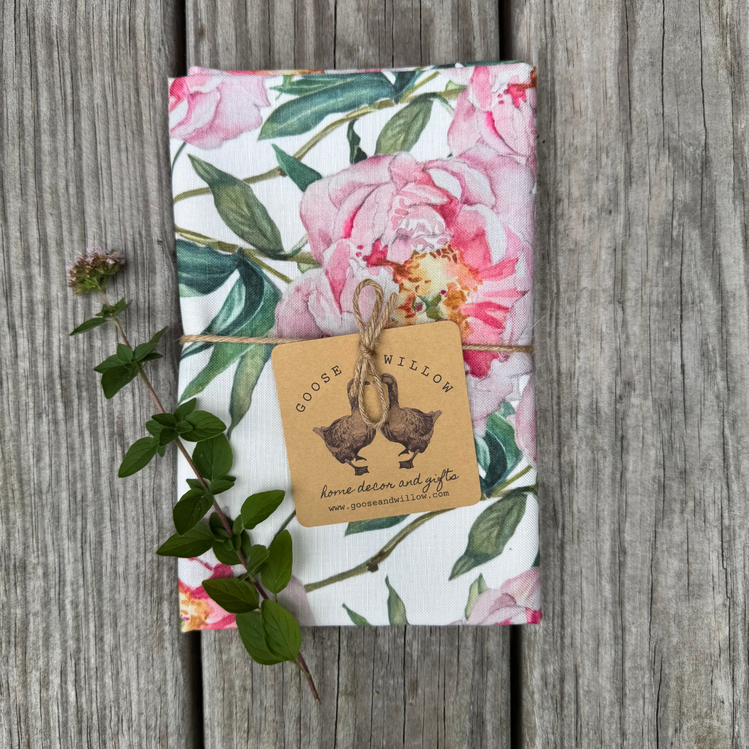 Tea Towel - Peonies on White