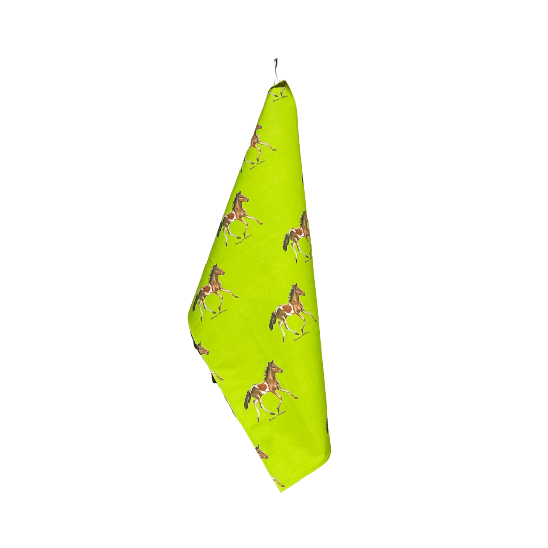 Tea Towel - Pony on Bright Green Linen Cotton