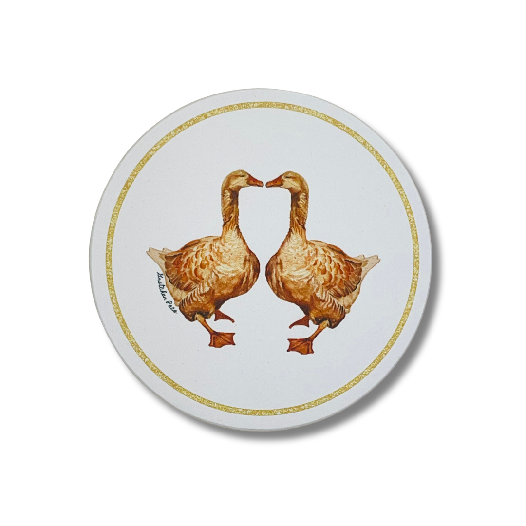 Stone Coaster - Kissing Geese (Circular)