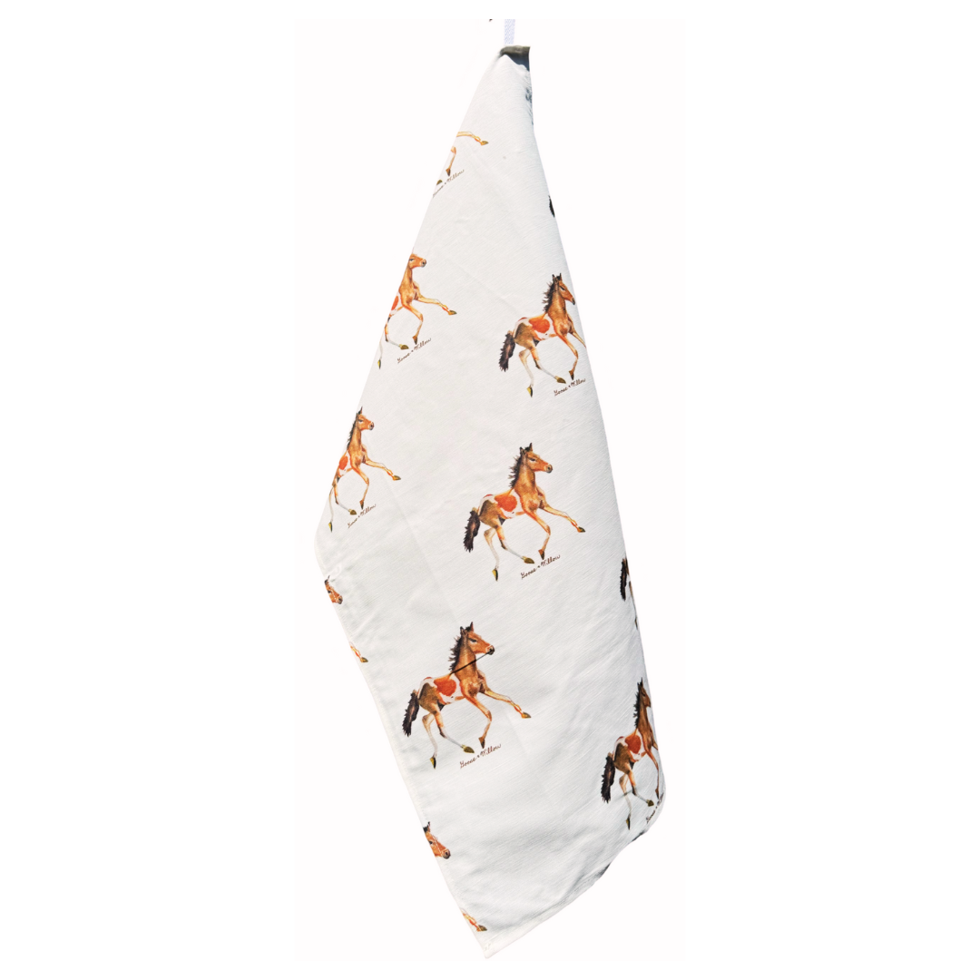 Tea Towel - Pony on White Linen Cotton
