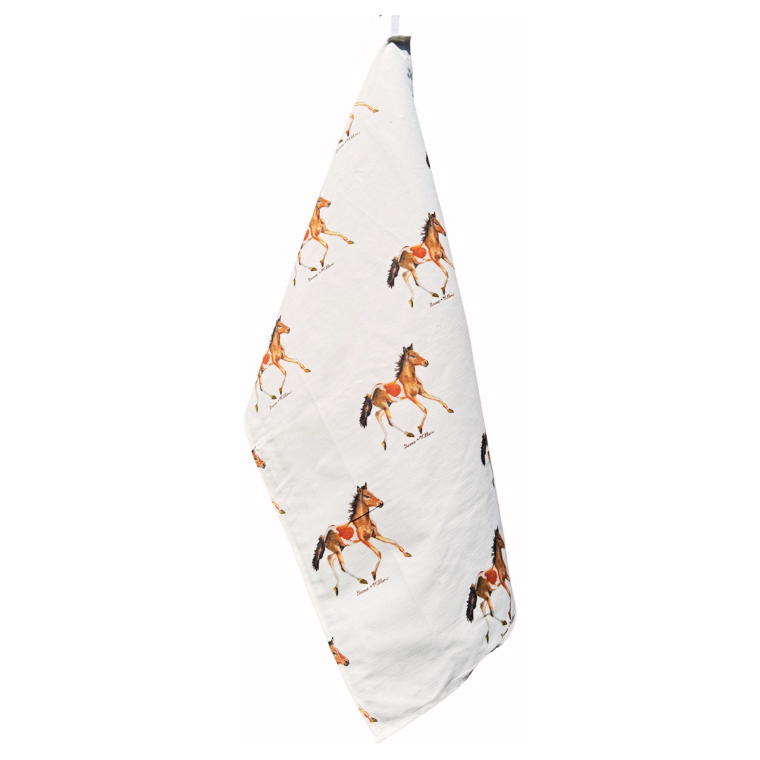 Kitchen Towel - Pony on White Linen Cotton