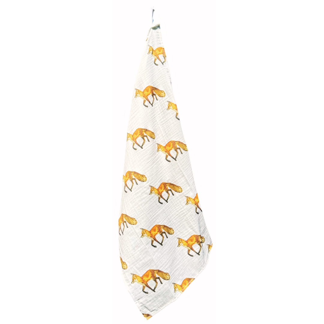 Tea Towel - Fox on White Linen Cotton