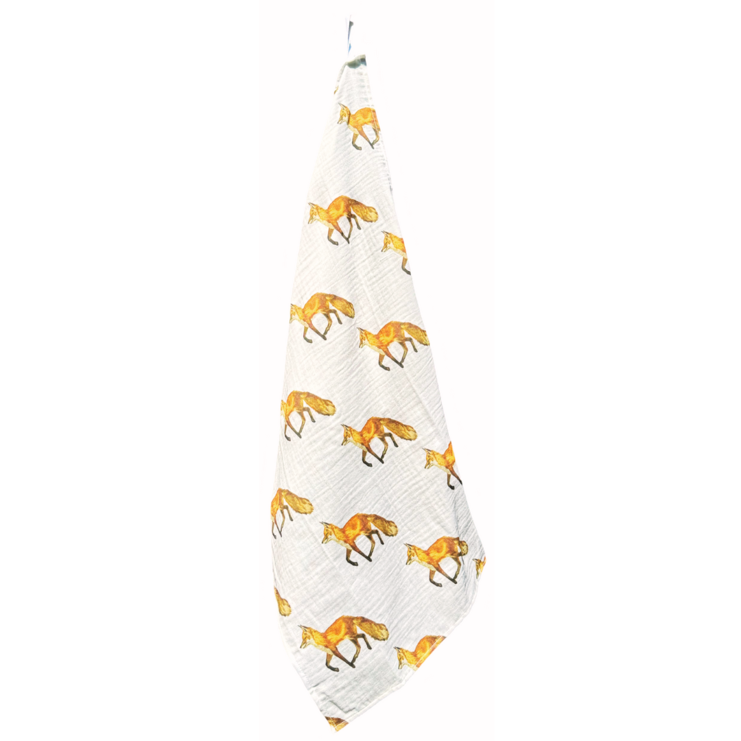 Hand Towel - Fox on White Organic Cotton