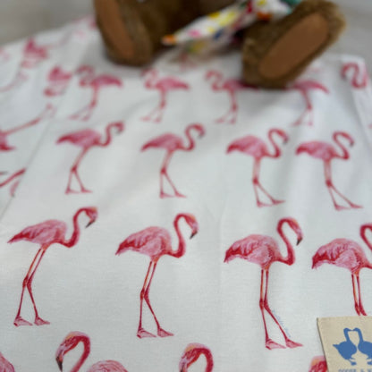 Baby Blanket - Flamingo on White Organic Cotton Knit