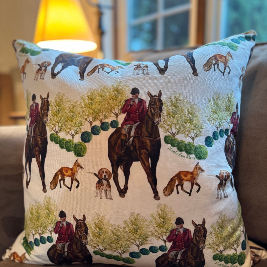 Throw Pillow - Hunt in Woods on White Linen Cotton