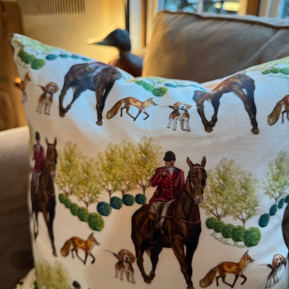 Throw Pillow - Hunt in Woods on White Linen Cotton