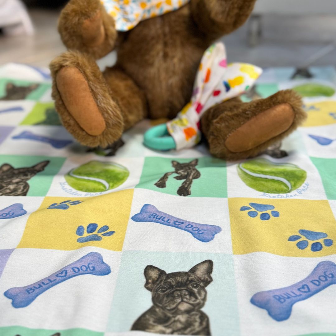 Baby Blanket - Bulldog Squares on Organic Cotton Knit