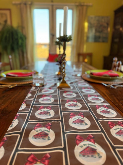 Table Runner - Tis the Season Snowy Barn on Brown