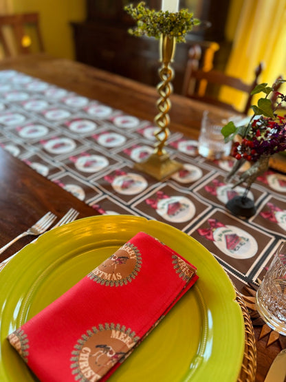 Table Runner - Tis the Season Snowy Barn on Brown