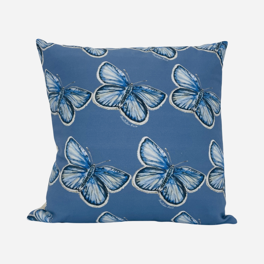 Throw Pillow - Karner Blue Butterfly Repeat on Blue Linen Cotton