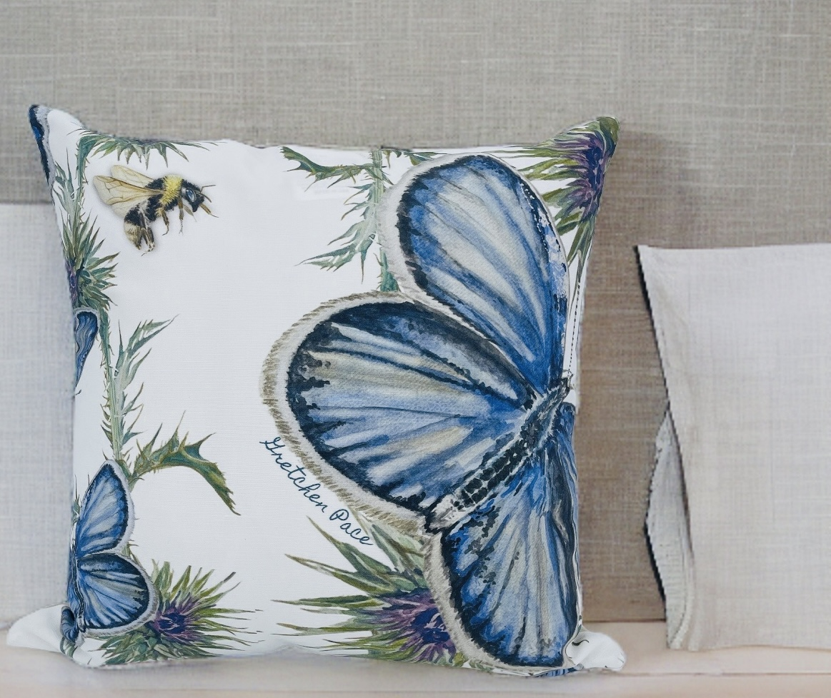 Throw Pillow - Karner Blue Butterfly with Thistle