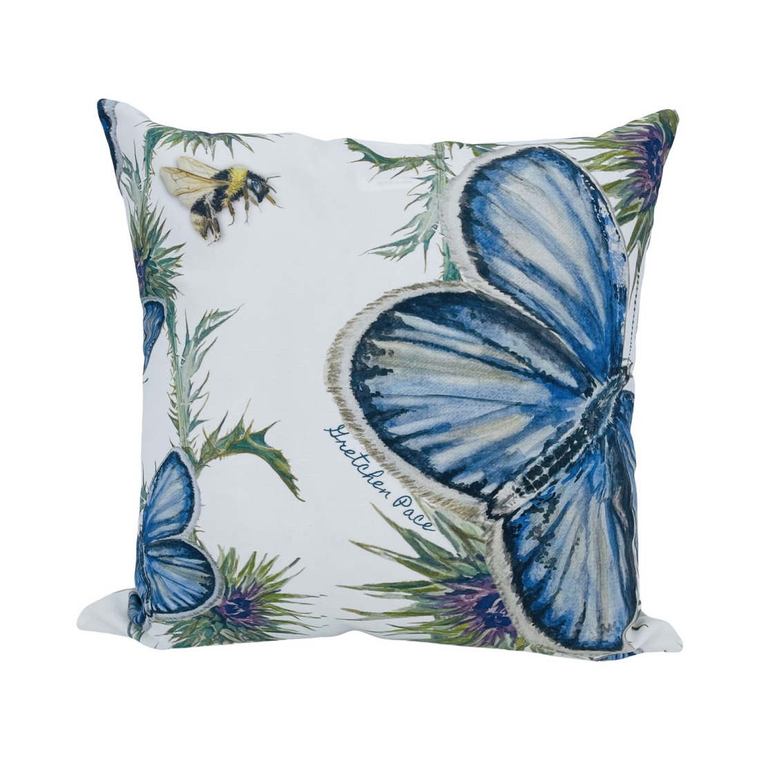 Throw Pillow - Karner Blue Butterfly with Thistle on Linen Cotton
