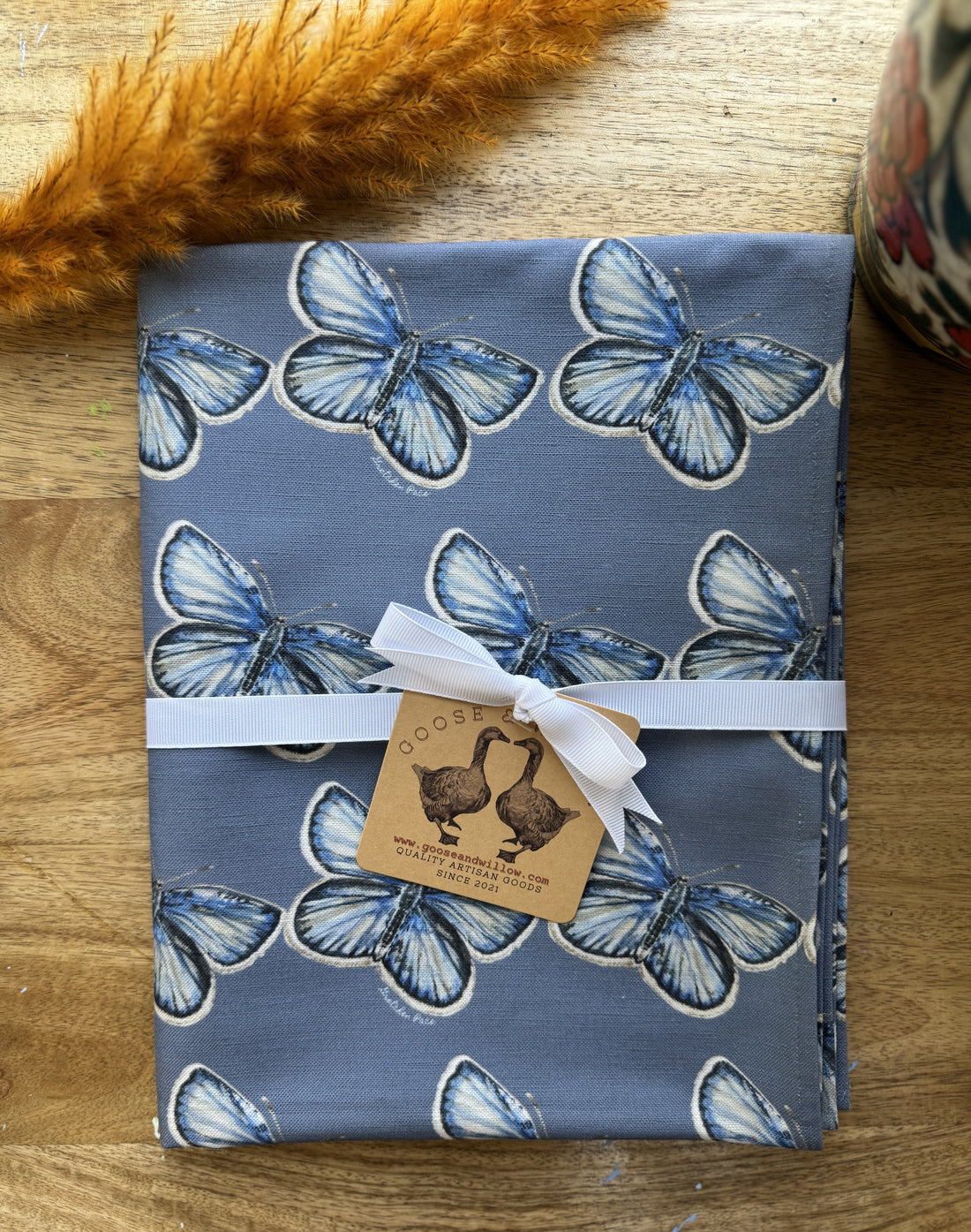 Table Runner - Butterfly Repeat on Blue Linen Cotton