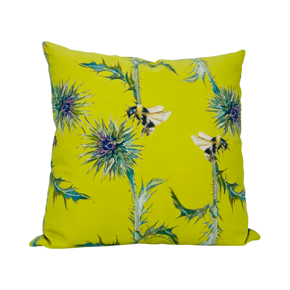 Throw Pillow - Thistle on Chartreuse Linen Cotton