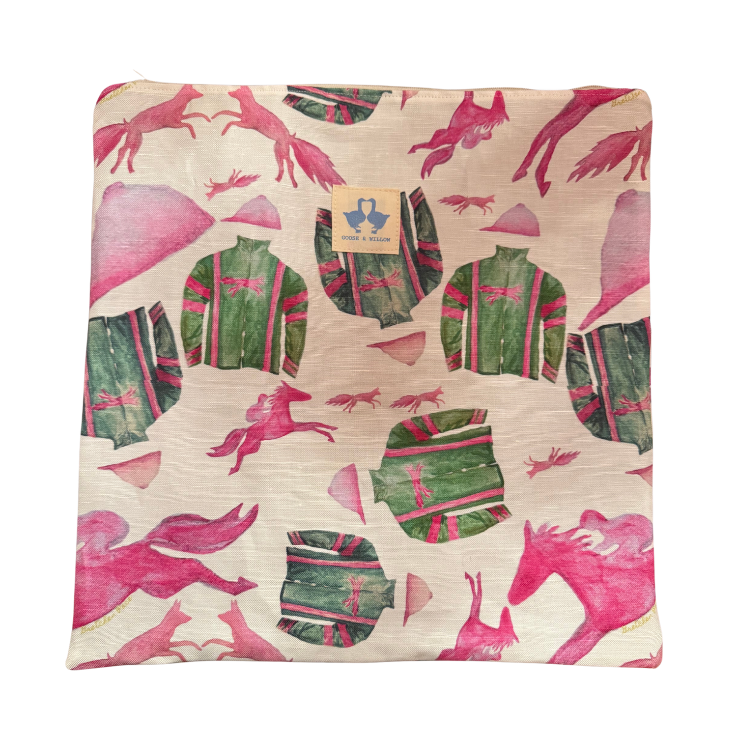 Cosmetic Bag featuring Pink and Green Jockey Silks