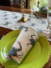Cloth Napkins - Crab on White Linen Cotton (Set of 4)