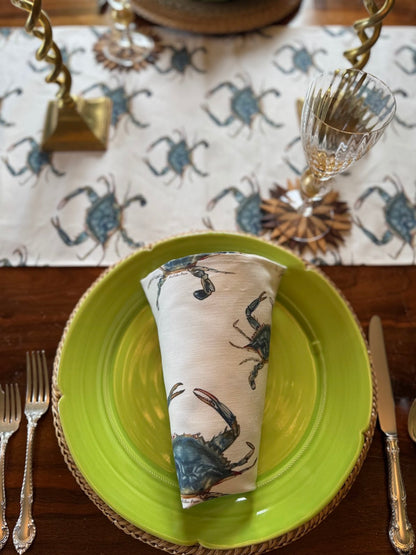 Cloth Napkins - Crab on White Linen Cotton (Set of 4)