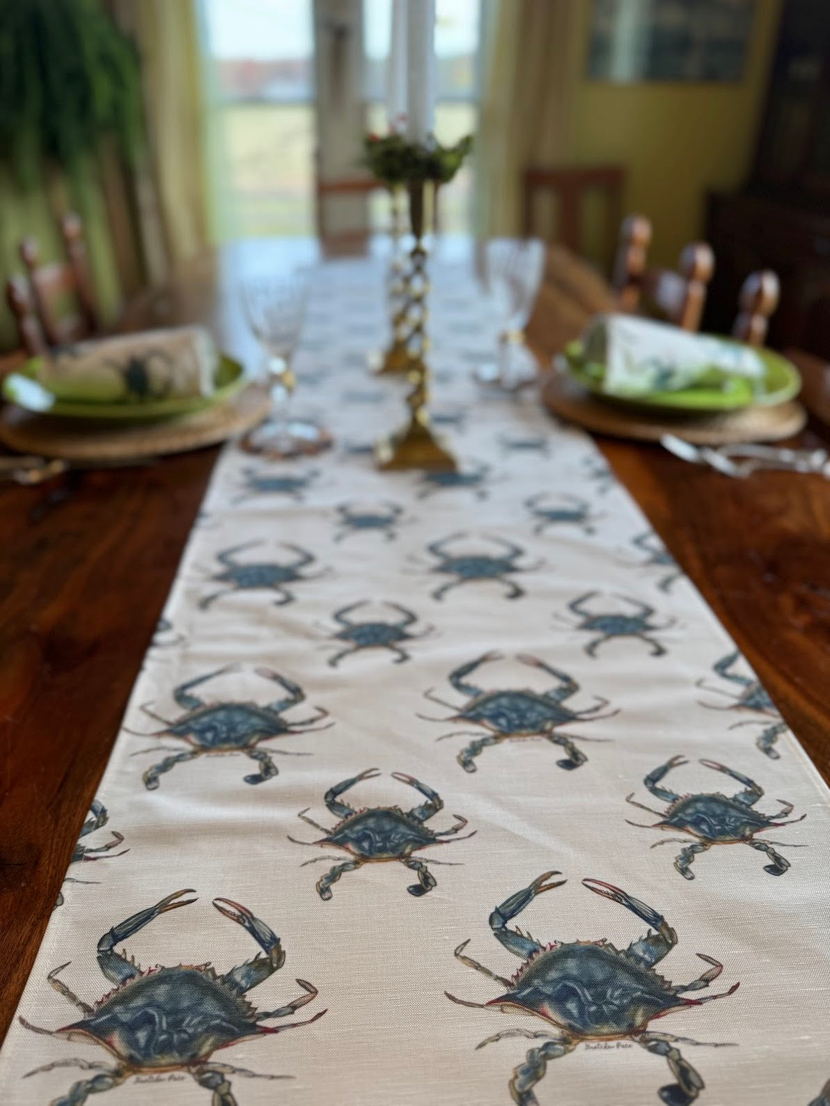 Table Runner - Crab on Linen Cotton