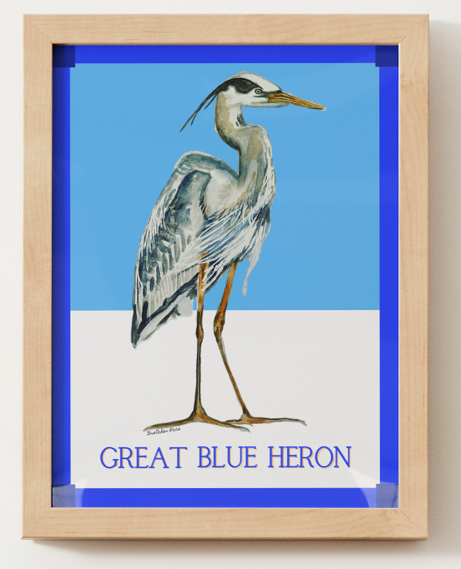 Poster - Great Blue Heron on Bright Blue