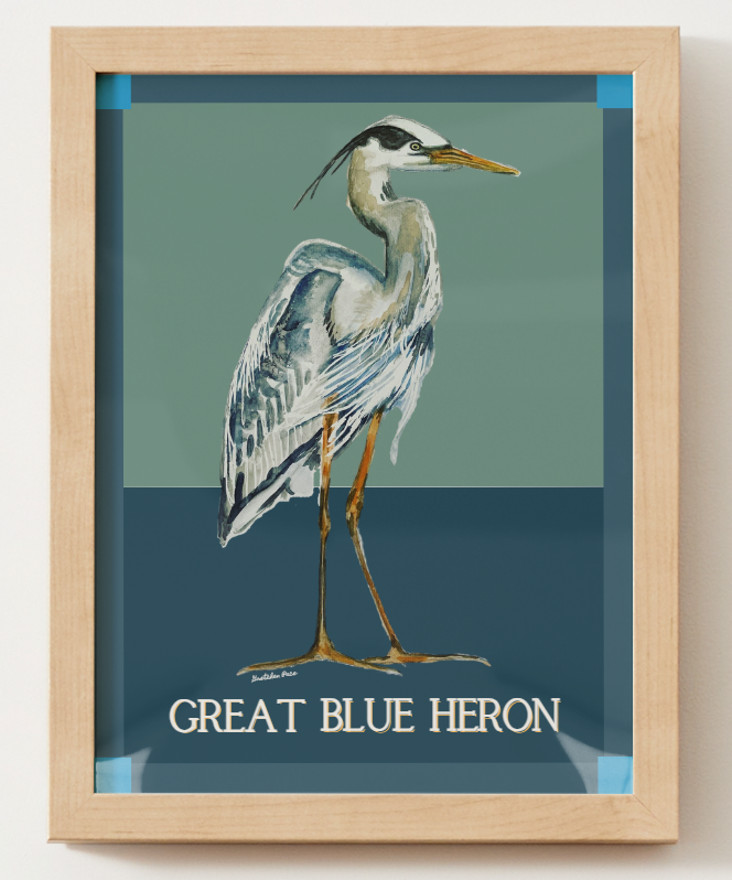 Poster - Great Blue Heron on Blue