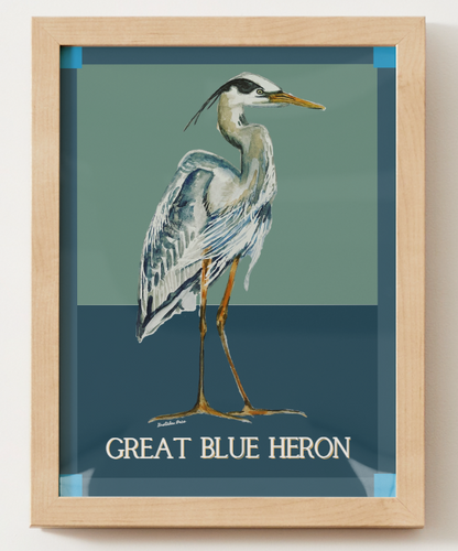 Poster - Great Blue Heron on Blue