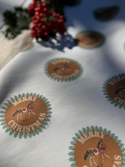 Tea Towel - Merry Christmas Pony on White Linen Cotton