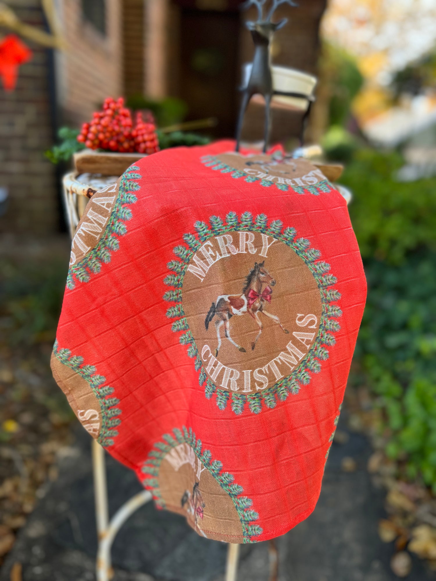 Tea Towel - Merry Christmas Pony on Organic Cotton