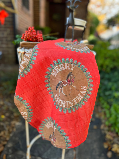 Tea Towel - Merry Christmas Pony on Organic Cotton