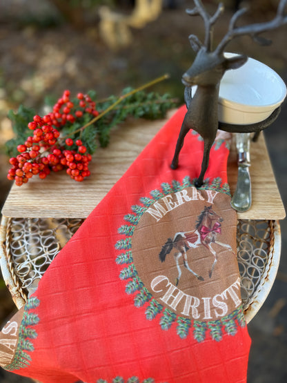Tea Towel - Merry Christmas Pony on Organic Cotton