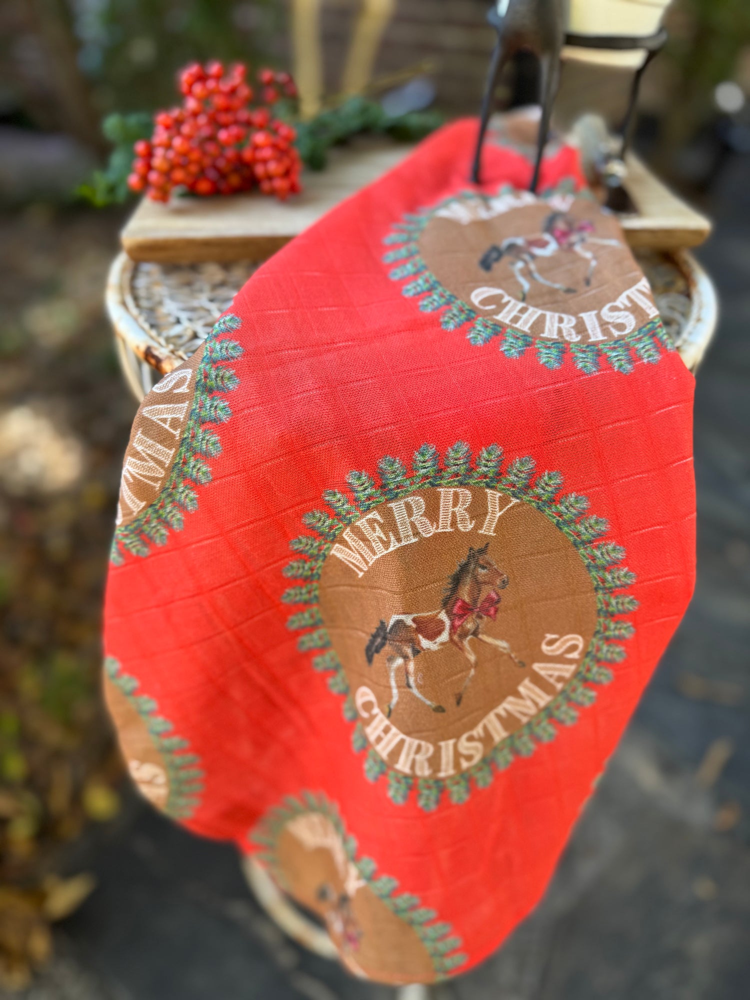Tea Towel - Merry Christmas Pony on Organic Cotton